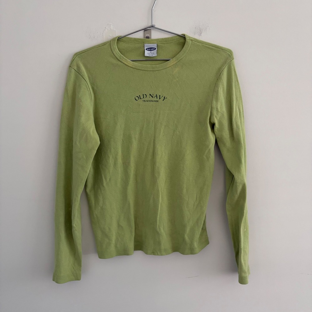 Old Navy Vintage 90s Made in USA Green Long Sleeve Graphic T-Shirt Medium